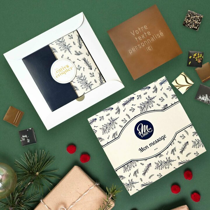 Coffret Duo Carte  Croquer Message - Collection Nol Entreprise thme Feuillage Bleu