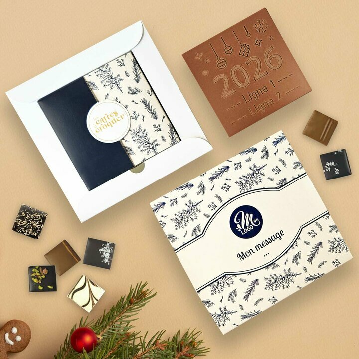 Coffret Duo Carte  Croquer 2026 - Collection Nol Entreprise thme Feuillage Bleu