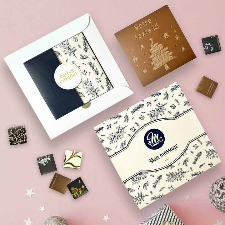 Coffret Duo Carte  Croquer Sapin - Collection Nol Entreprise thme Feuillage Bleu