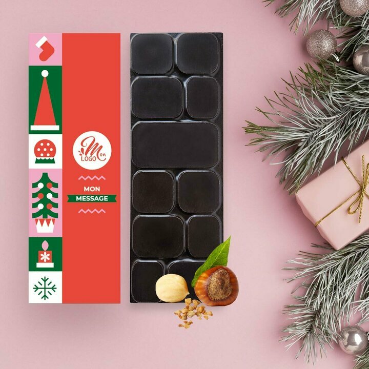 Tablettes de Chocolat Noir clats de noisettes modle pop rouge