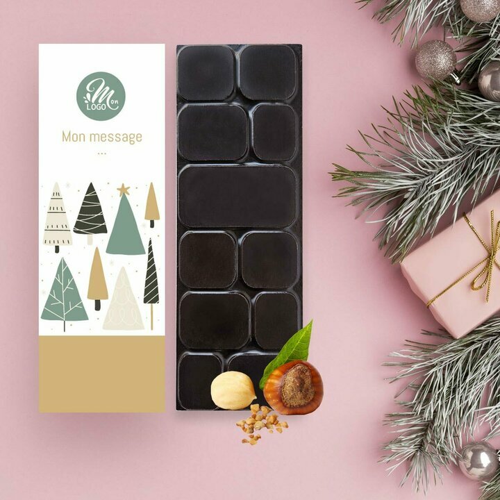 Tablettes de Chocolat Noir clats de noisettes modle sapins