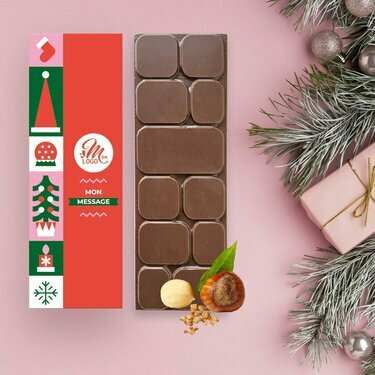 Tablettes de Chocolat Lait éclats de noisettes - Collection Noël Entreprise