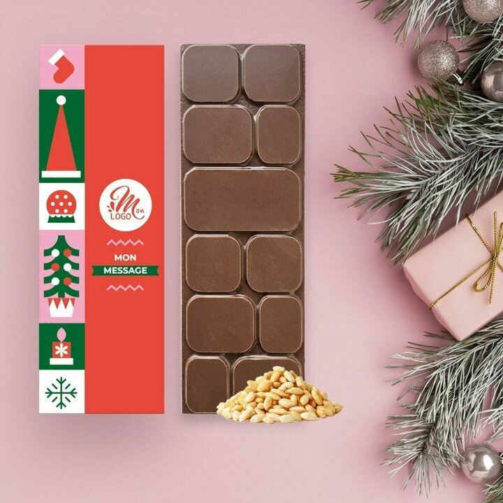 Tablettes de Chocolat Noir clats de noisettes modle pop rouge