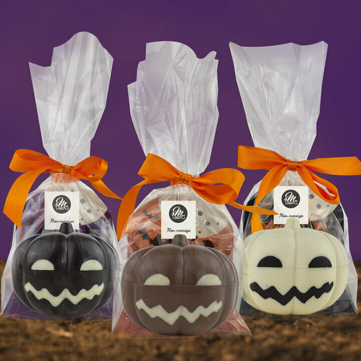 Citrouille en chocolat Halloween emball dans un sachet crystal