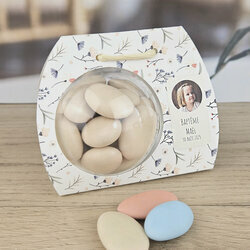 Boite  drages Ballotin boule ''Fleurette'' personnalise Texte et Photo