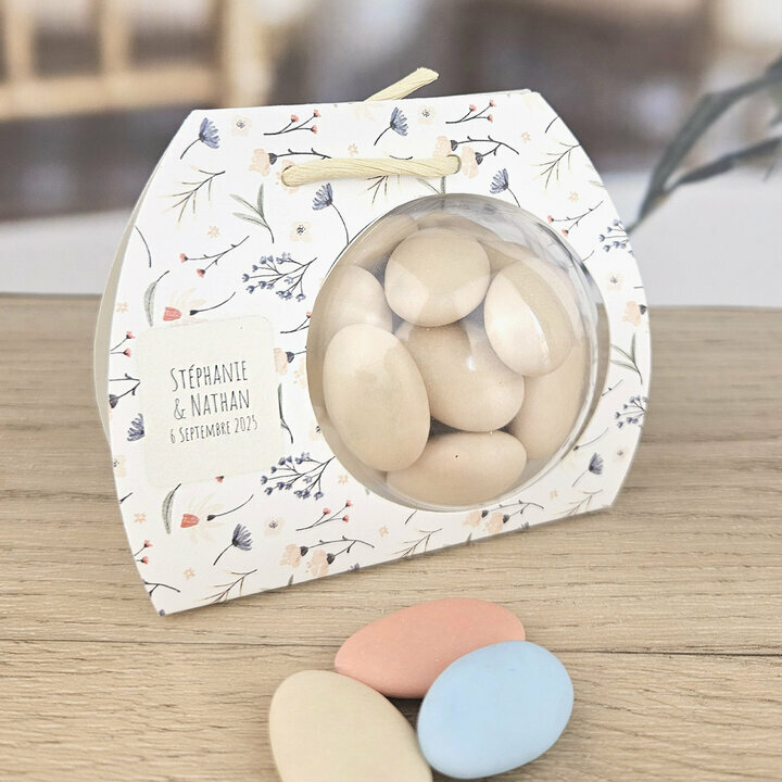 Boite  drages Ballotin boule ''Fleurette'' personnalise Texte 
