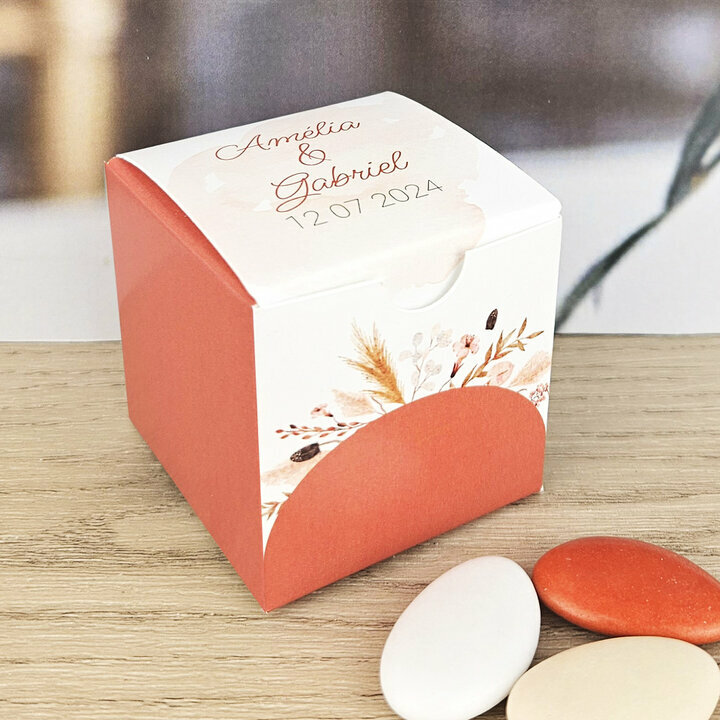 Boite  drages cube ''Bohme terracotta'' personnalise texte