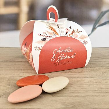Boîte à dragées Tulipe thème Boheme Terracotta