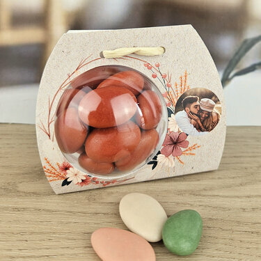 Boite à dragées boule ''Fleurs séchées'' personnalisée