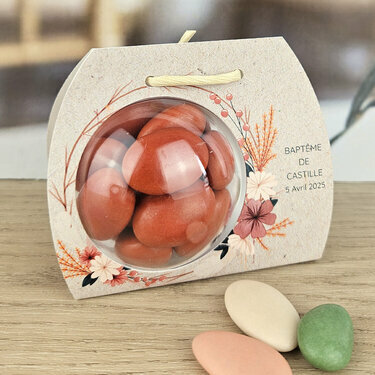 Boite à dragées boule ''Fleurs séchées'' personnalisée