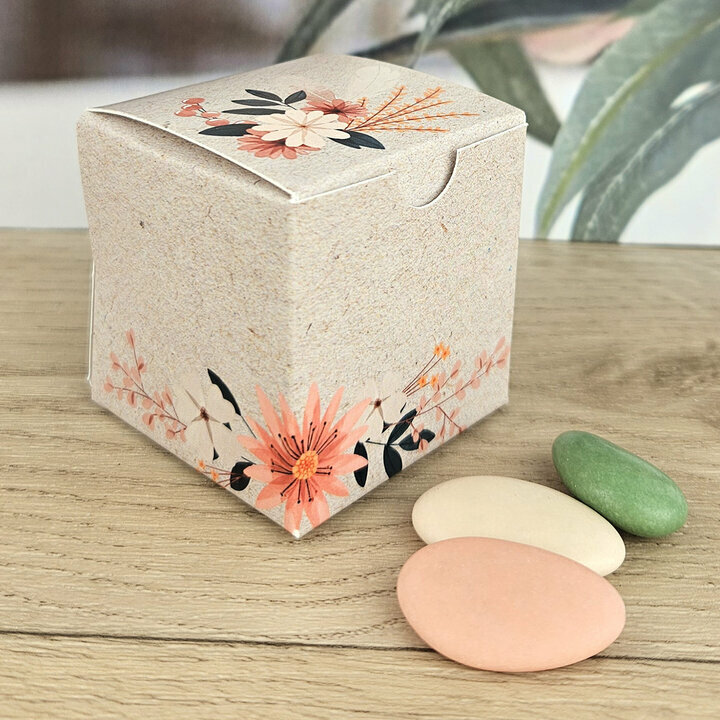 Boite  drages cube grand modle ''Fleurs sches'' non personnalise
