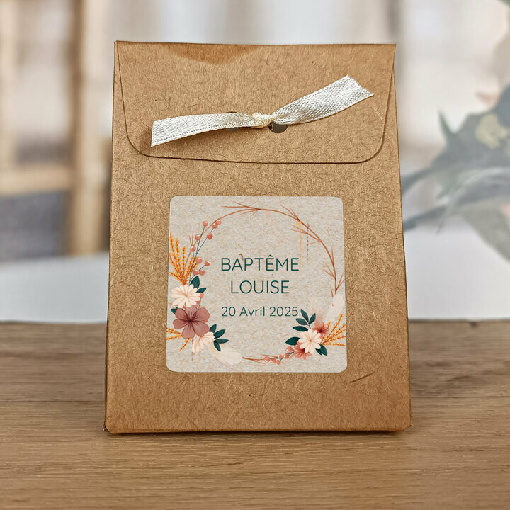 Etiquette carre autocollante ''Fleurs Sches'' personnalise
