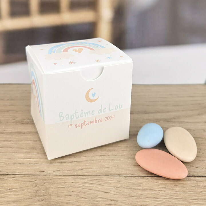 Boite  drages cube Grand Modle ''Arc-en-ciel'' personnalise Texte
