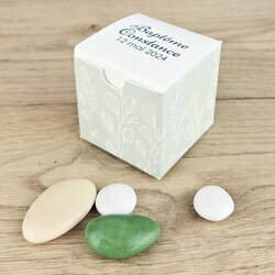 Boite  drages cube Petit Modle ''Eucalyptus'' personnalise Texte