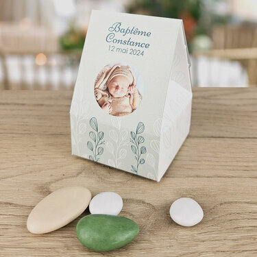 Boîte à dragées Lola ''Eucalyptus'' personnalisée