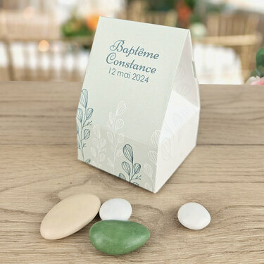 Boîte à dragées Lola ''Eucalyptus'' personnalisée