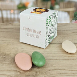 Boite  drages Cube Petit Modle ''Jungle'' personnalise Texte