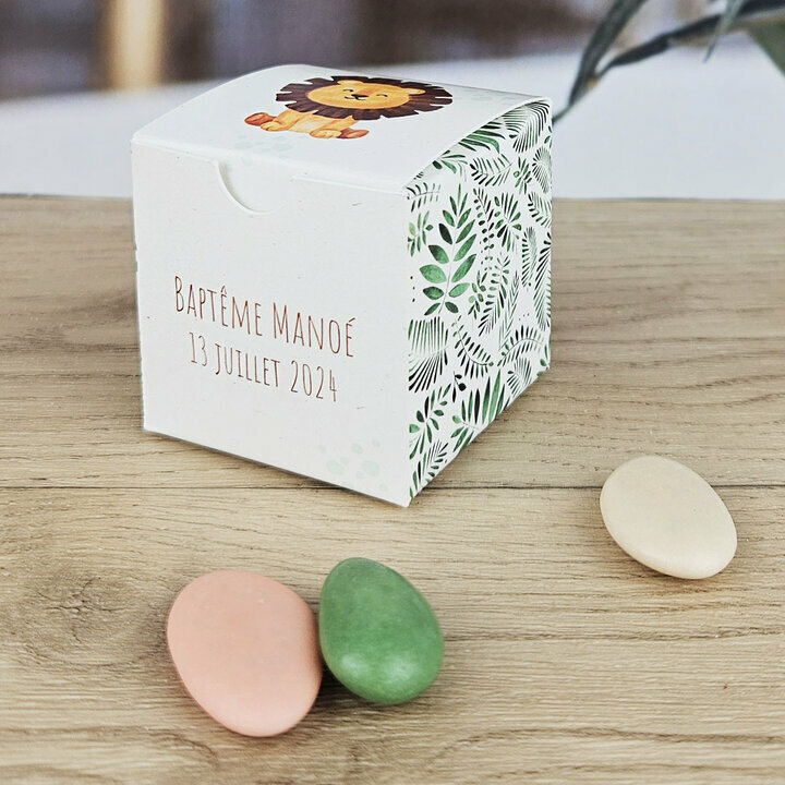 Boite  drages Cube Grand Modle ''Jungle'' personnalise Texte