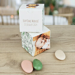 Boite  drages Cube Petit Modle ''Jungle'' personnalise Texte et Photo