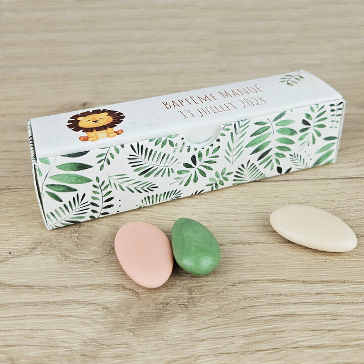 Boîte à dragées Etui ''Jungle'' personnalisée Boîte à dragées Etui ''Jungle'' personnalisée Texte