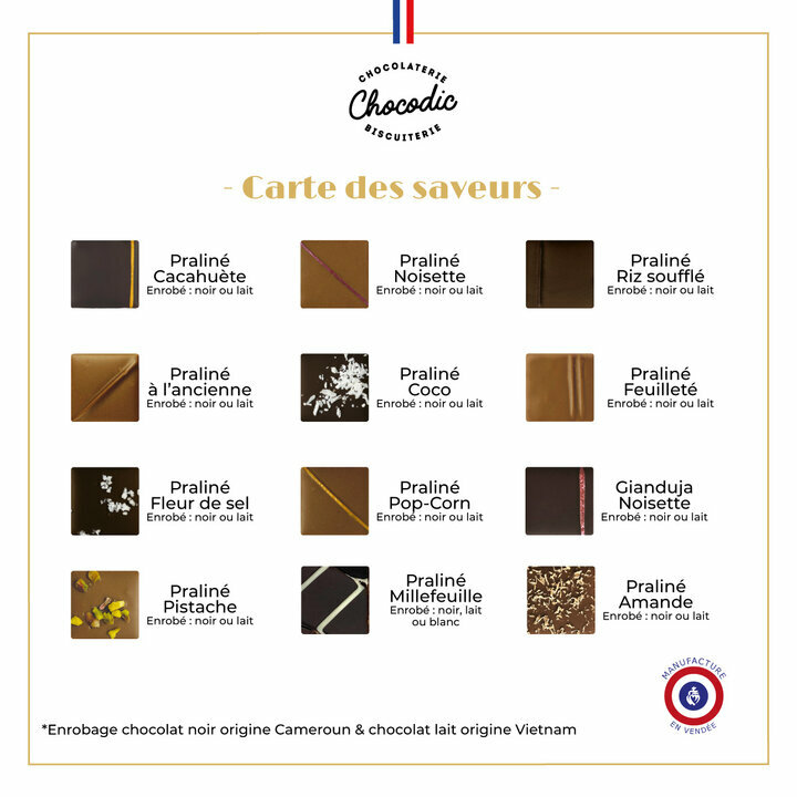 Coffret Chocoexpériences Pralinés Motif Fleuri Carte des Saveurs Chocolats Pralinés