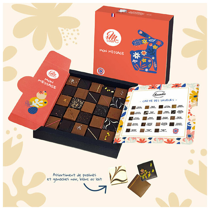 Coffret luxe 25 chocolats fins Pralin�s et Ganaches - Collection P�ques Entreprise