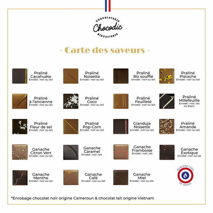 Coffret Essentiel 16 chocolats - Collection Entreprise Carte des Saveurs des bonbons de chocolat