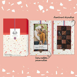 Coffret duo chocolat avec tablette personnalisé Coffret duo chocolat avec tablette personnalisé : Composition du coffret