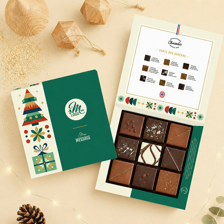 Coffret Essentiel 9 chocolats - Collection Noël Entreprise Coffret Essentiel 9 chocolats - Collection Noël Entreprise thème Noël Géométrique