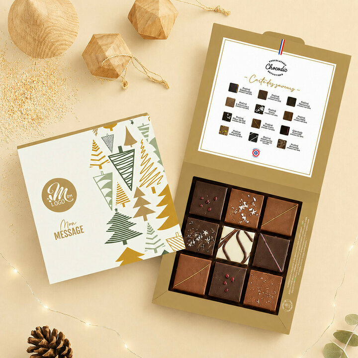 Coffret Essentiel 9 chocolats - Collection Noël Entreprise Coffret Essentiel 9 chocolats - Collection Noël Entreprise thème Forêt de Sapins