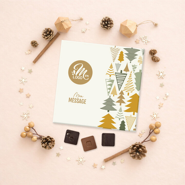 Carré 25 chocolats - Collection Noël Entreprise Carré 25 chocolats - Collection Noël Entreprise Modèle Forêt de Sapins