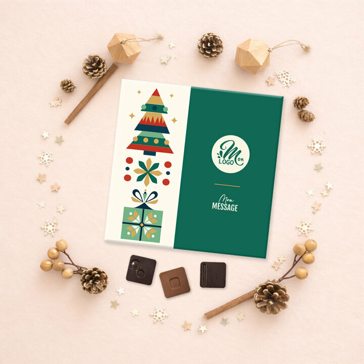 Carré 25 chocolats - Collection Noël Entreprise Carré 25 chocolats - Collection Noël Entreprise Modèle Noël Géométrique