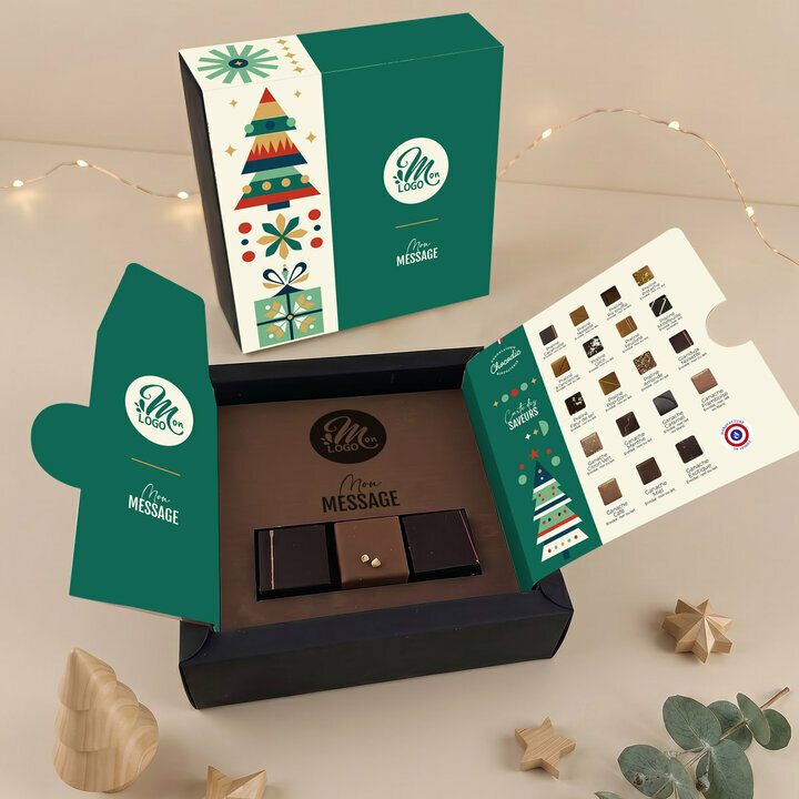 Coffret tout chocolat Petit Modèle - Collection Noël Entreprise Coffret tout chocolat Petit Modèle - Collection Noël Entreprise Modèle Noël Géométrique