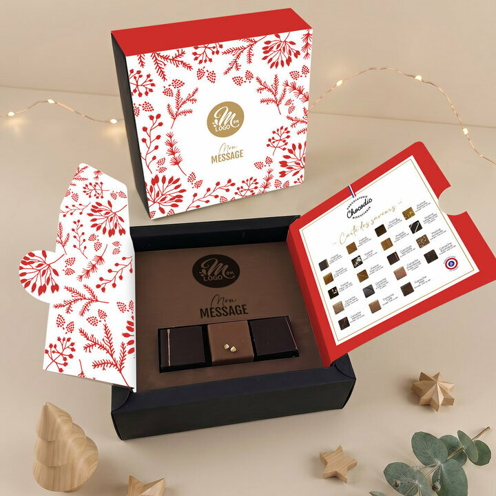 Coffret tout chocolat Petit Modèle - Collection Noël Entreprise Coffret tout chocolat Petit Modèle - Collection Noël Entreprise Modèle Feuillage