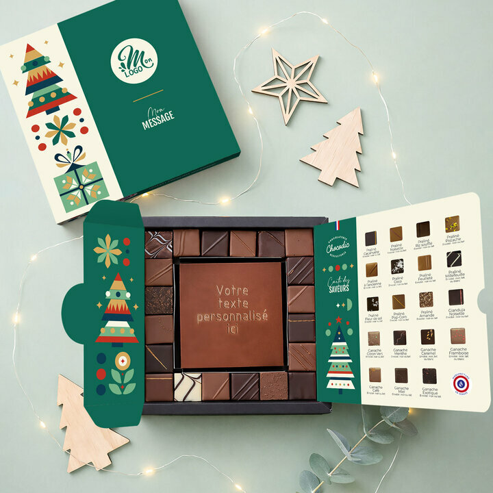 Coffret Empreinte Gourmande Carte à Croquer Message - Collection Noël Entreprise Coffret Empreinte Gourmande Carte à Croquer Message - Collection Noël Entreprise thème Noël Géométrique