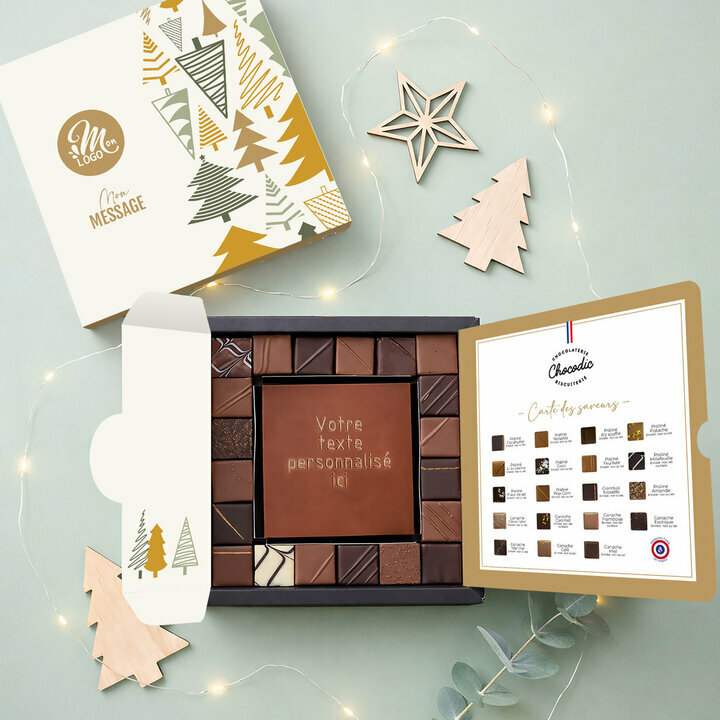 Coffret Empreinte Gourmande Carte à Croquer Message - Collection Noël Entreprise Coffret Empreinte Gourmande Carte à Croquer Message - Collection Noël Entreprise thème Forêt de Sapins