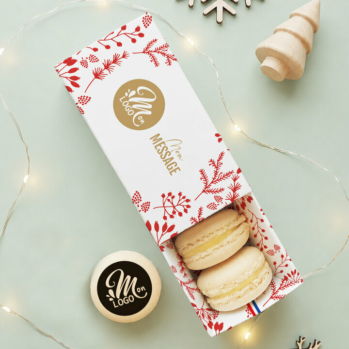 Coffret 4 macarons personnalisés - Collection Noël Entreprise Coffret 4 macarons personnalisés - Collection Noël Entreprise thème Feuillage