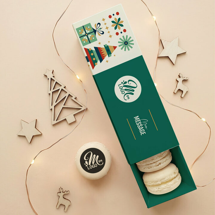Coffret 6 macarons personnalisés - Collection Noël Entreprise Coffret 6 macarons personnalisés - Collection Noël Entreprise thème Noël Géométrique