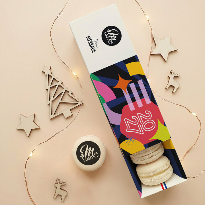 Coffret 6 macarons personnalisés - Collection Noël Entreprise Coffret 6 macarons personnalisés - Collection Noël Entreprise thème Nouvelle Année