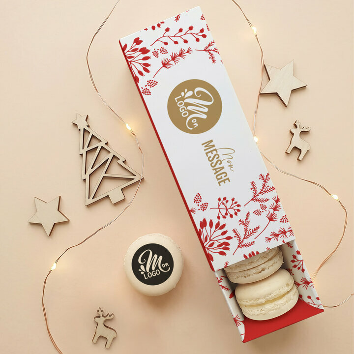 Coffret 6 macarons personnalisés - Collection Noël Entreprise Coffret 6 macarons personnalisés - Collection Noël Entreprise thème Feuillage