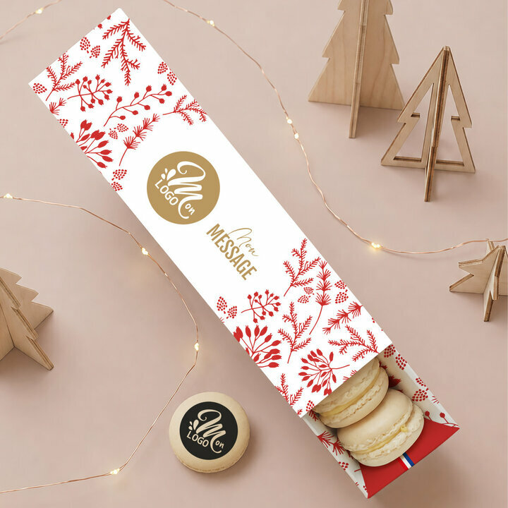 Coffret 8 macarons personnalisés - Collection Noël Entreprise Coffret 8 macarons personnalisés - Collection Noël Entreprise thème Feuillage