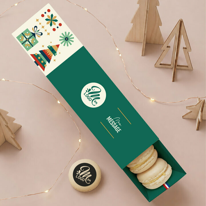 Coffret 8 macarons personnalisés - Collection Noël Entreprise Coffret 8 macarons personnalisés - Collection Noël Entreprise thème Noël Géométrique
