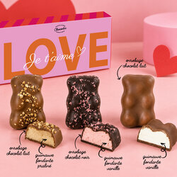 Coffret 3 Oursons guimauve - Saint-Valentin Composition Coffret 3 Oursons guimauve - Saint-Valentin