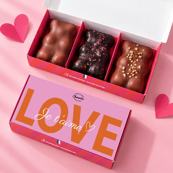 Coffret 3 Oursons guimauve - Saint-Valentin Coffret 3 Oursons guimauve - Saint-Valentin