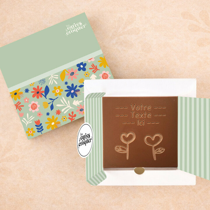 Carte à Croquer - Modèle Fleurs Coeurs Carte à Croquer - Modèle Fleurs Coeurs Chocolat Lait Coffret Modèle Fleurs