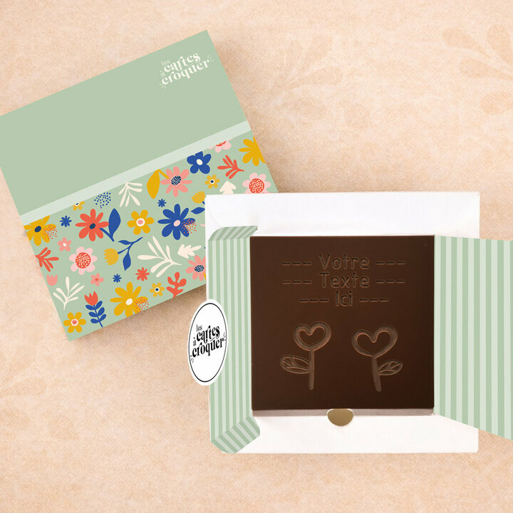 Carte à Croquer - Modèle Fleurs Coeurs Carte à Croquer - Modèle Fleurs Coeurs Chocolat Noir Coffret Modèle Fleurs
