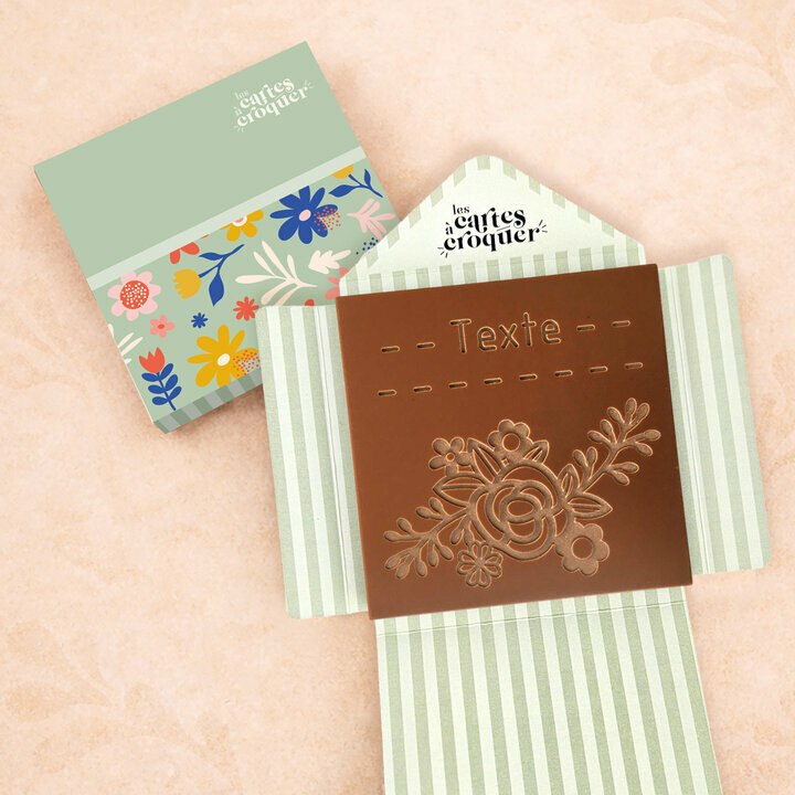 Carte � Croquer - Mod�le Jolies fleurs Chocolat Lait Enveloppe Mod�le Fleurs
