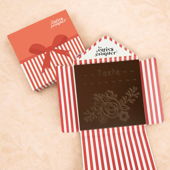 Carte � Croquer - Mod�le Jolies fleurs Chocolat Noir Enveloppe Mod�le Cadeau