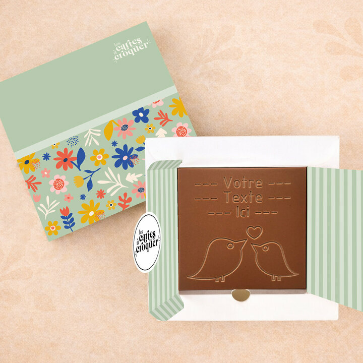 Carte � Croquer - Mod�le Love Birds Chocolat Lait Coffret Mod�le Fleurs