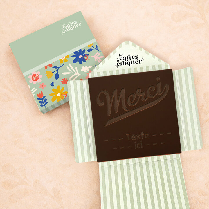 Carte à Croquer - Modèle Merci Carte à Croquer - Modèle Merci Chocolat Noir Enveloppe Modèle Fleurs